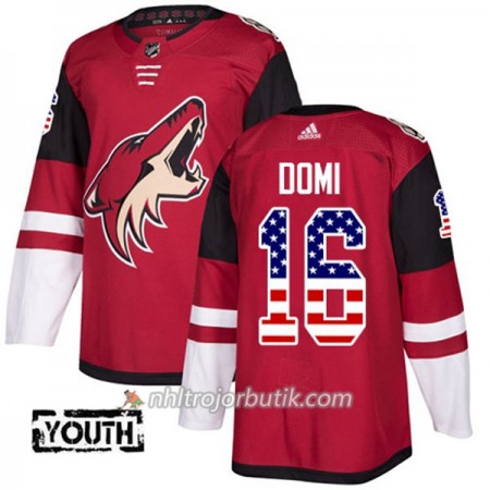 Barn Ishockey Arizona Coyotes Tröja Max Domi 16 Adidas 2017-2018 Röd USA Flag Fashion Authentic